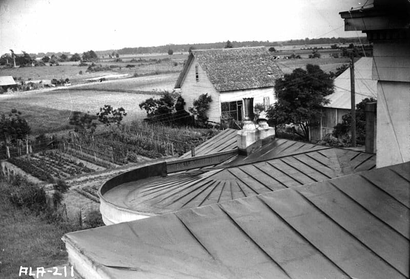Fields and outbuilding at Gaineswood plantation in Demopolis, Alabama