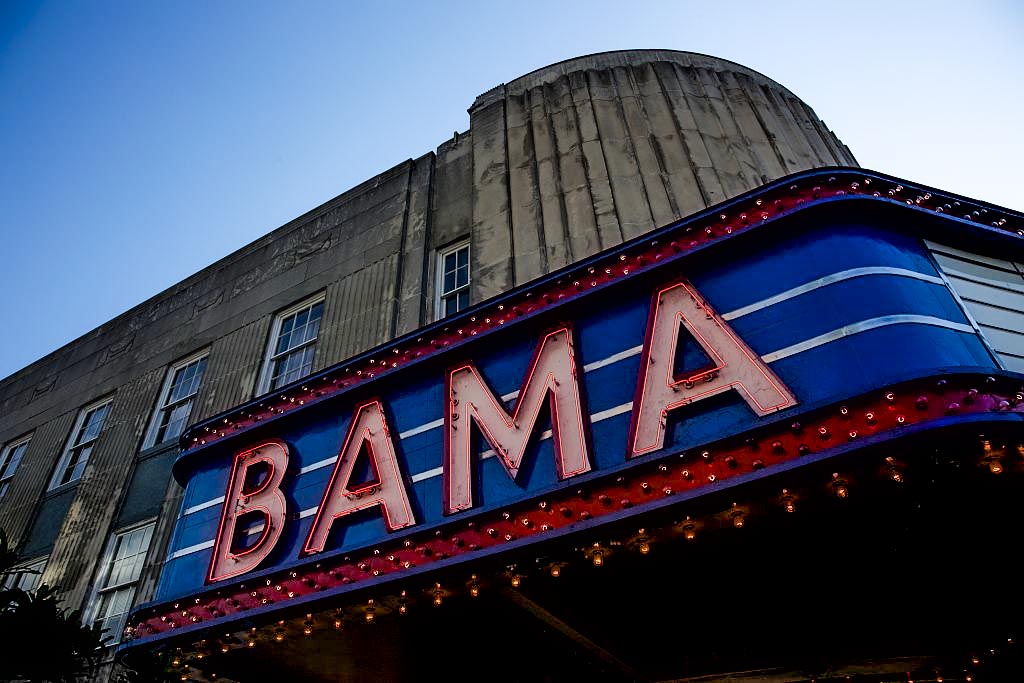 Neon sign of the Bama Theatre in Tuscaloosa, Alabama