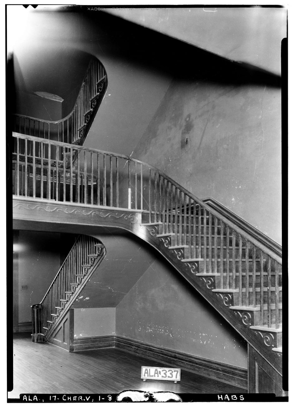 Double stairway inside Barton Hall historic home in Alabama