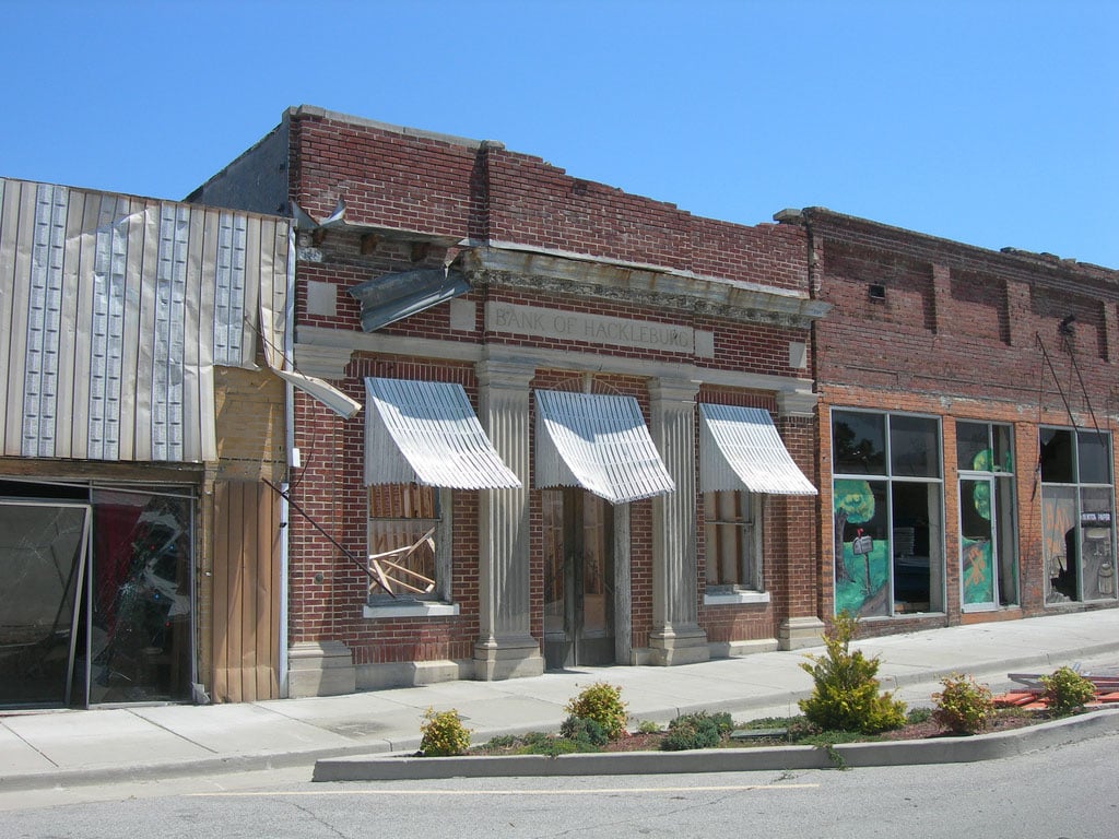 Tornado damage in Hackleburg, Alabama