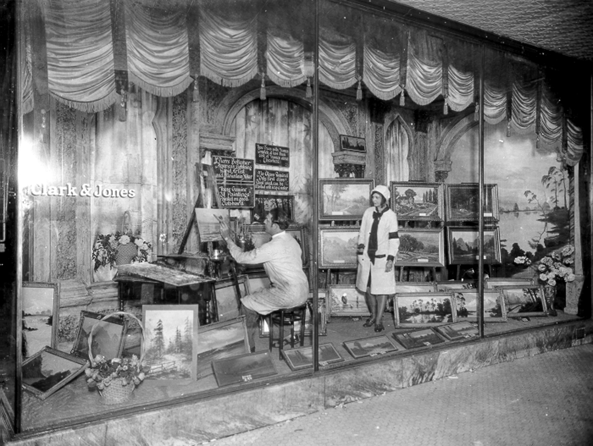 Clark and Jones Piano Company display window in Birmingham, Alabama